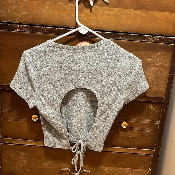 Gray Ribbed Tie-Front Top - Picture 2 of 2